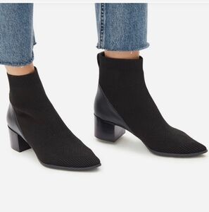 NWOT Everlane Boss Ankle Boot Reknit Fabric Upper Black Block Heel
